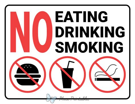 Printable No Eating Drinking Smoking Sign