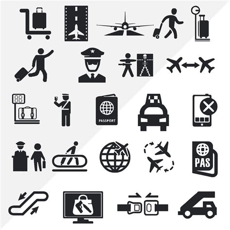 Set of airport vector icons and a logo,Isolated on a black background 7476684 Vector Art at Vecteezy