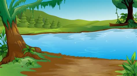 Premium Vector | Background scene with trees and lake | Photoshop ...