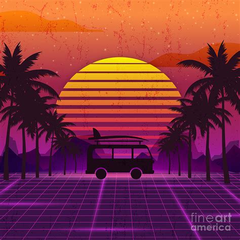 Travel Back to 80's Summer Synthwave Digital Art by Ez Manuel - Pixels