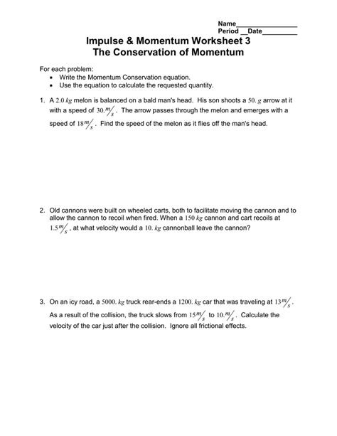 Conservation Of Momentum Worksheet