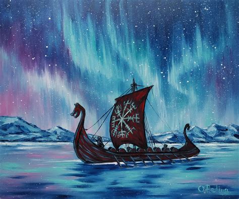 Viking LongShip Drakkar Oil Painting Original Viking Warrior Ship at ...