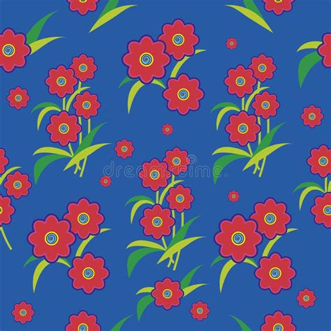 Vector Seamless Pattern of Dark Pink Flowers on Blue Background. Stock Vector - Illustration of ...