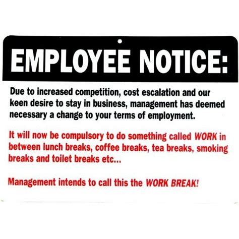 Humorous Funny Styrene Plastic 8" x 12" Wall Sign Employee Notice ps1722 - Walmart.com - Walmart.com