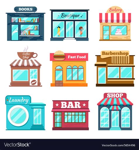 Shops and stores icons set in flat design style Vector Image