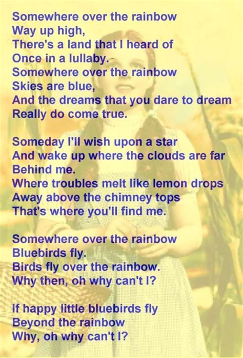 Wizard Of Oz Lyrics Somewhere Over The Rainbow