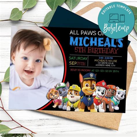 Paw Patrol Birthday Flyer With Photo Printable | Createpartylabels