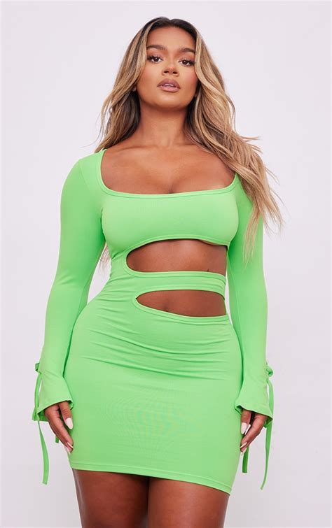 Shape Lime Seamless Square Neck Cut Out Mini Dress | PrettyLittleThing CA