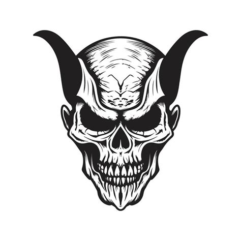 demon skull, vector concept digital art ,hand drawn illustration ...