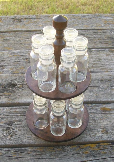 Vintage Wood Spice Rack Carousel and Jars Made by VintageCDChyld