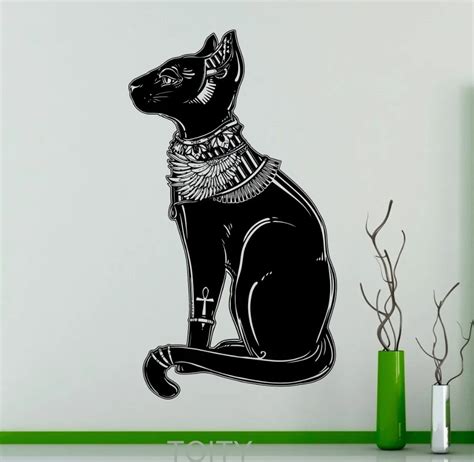 Egyptian Cat Wall Decal Religion Animal Vinyl Sticker Symbol of Goddess Retro Art Decor Home ...