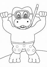 Snorkeling Hippo coloring page  ColouringPages sketch template