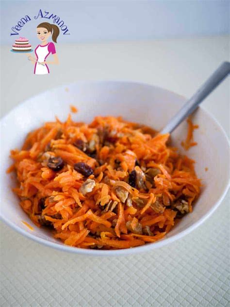 Quick Carrot Salad with Raisins cranberries and nuts - Veena Azmanov