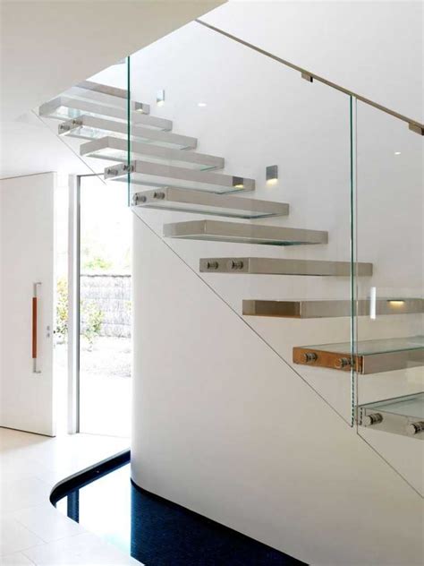 Modern Plexi Stairs with Metal Frame and Glass Railing