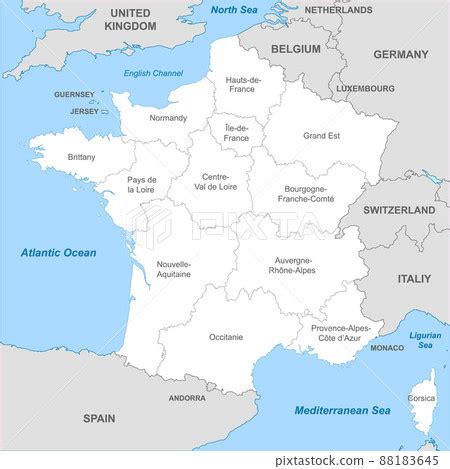 Political map of France with borders with... - Stock Illustration ...