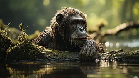 Premium AI Image | A bonobo chimpanzee in the river in the wilderness ...