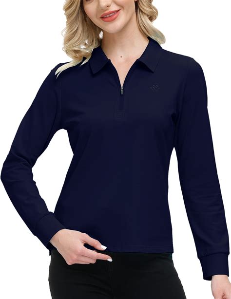 Mofiz Women's Golf Polo Shirt Long Sleeves Zip Up Sport Active Shirts ...