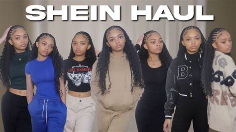 a group of women standing next to each other with the words shein haul