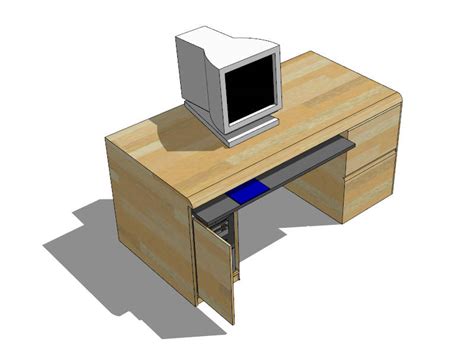 Desk With Computer SketchUp 3D Model .skp File Download - SketchupBox