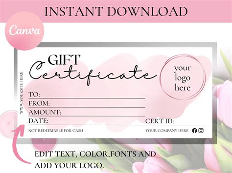 GIFT CERTIFICATE TEMPLATE Printable, Canva, Editable Gift Certificate ...