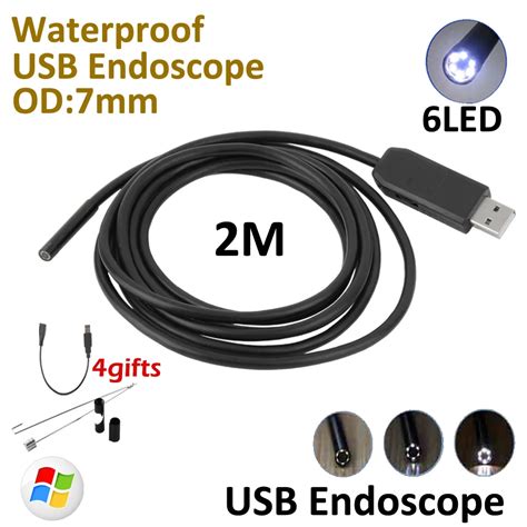 7mm 2M Windows PC USB Endoscopy USB Camera P67 Waterproof inspection Flexible Snake USB Tube ...