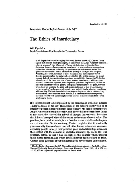 (PDF) The Ethics of Inarticulacy (Review of Charles Taylor's Sources of ...