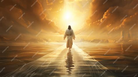 Premium Photo | Concept art of Jesus Christ walk on water across the ocean