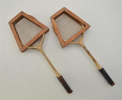 Lot of 4 antique Wilson badminton rackets with original wood holders in ...