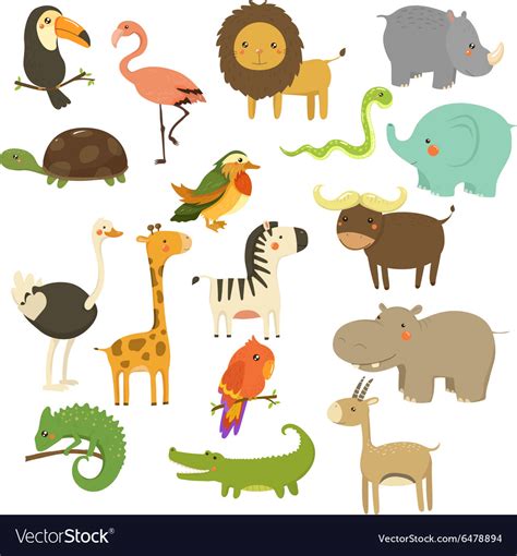 Cute woodland and jungle animals set Royalty Free Vector