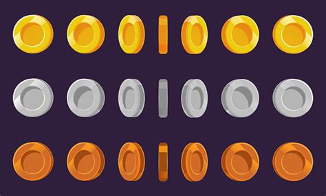 Coin Sprite Sheet A Set Of Gold Silver And Bronze Coins On A Purple Background Animation For ...