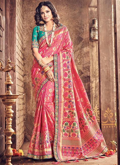 PINK PURE BANARASI SILK EMBROIDERED WEDDING SAREE