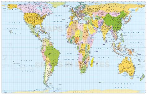 medium scale digital vector world map in gall orthographic projection ...