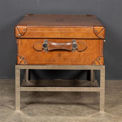20th Century English Leather Trunk On Metal Stand, c1910 For Sale at 1stDibs