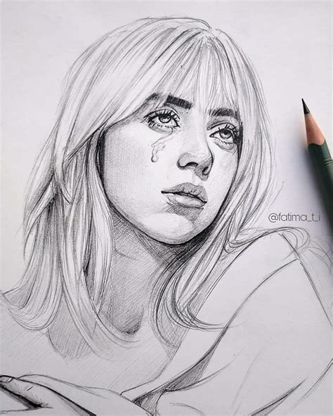 Billie Eilish pencil sketch portrait | Illustrasjon, Skisse