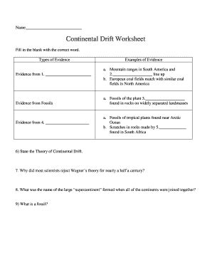 Continental Drift Worksheet Pdf - Fill and Sign Printable Template Online