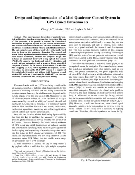 (PDF) Design and Implementation of a Mini Quadrotor Control System in GPS Denied Environments ...