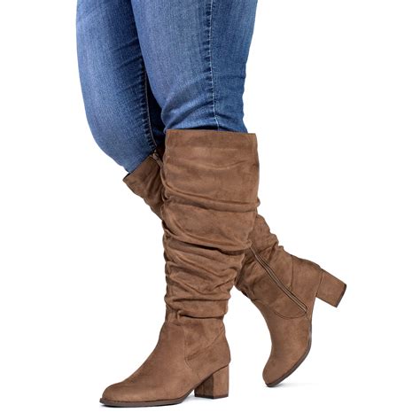 Room Of Fashion - "Wide Calf & Wide Width" Block Heel Slouchy Knee High Boots #19155 - Walmart ...