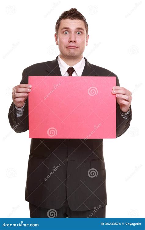 Funny Man Holding Red Sign Empty Board Isolated Stock Photo - Image of business, presenting ...