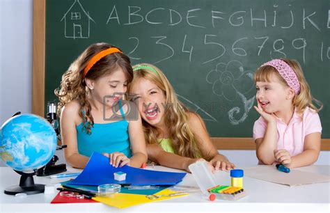 happy laughing kids student girls at school classroom by lunamarina Vectors & Illustrations with ...