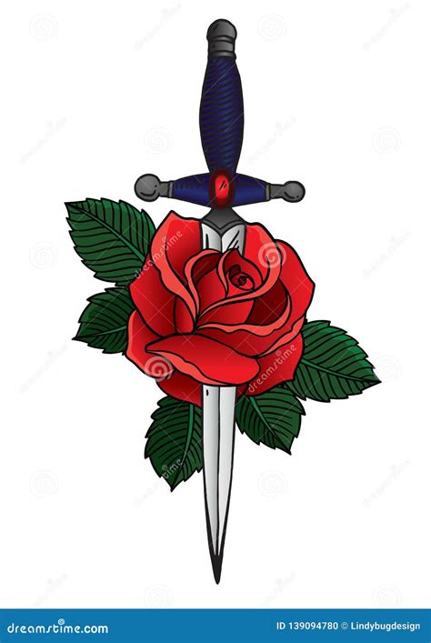 Tattoo Style Image Of A Dagger Through A Rose Royalty-Free Cartoon | CartoonDealer.com #139094780