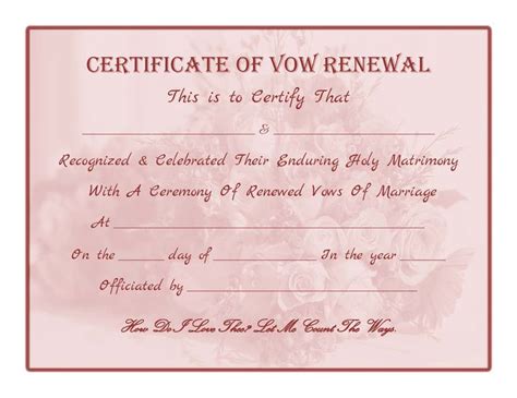 Free Printable Vow Renewal Certificate Bouquet Red Tint | Renewal of marriage vows, Renewal ...