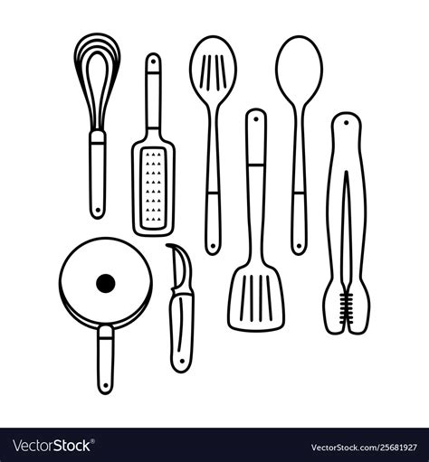 Outline cooking utensils Royalty Free Vector Image