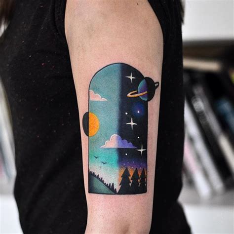 Day and night sky tattoo - Tattoogrid.net