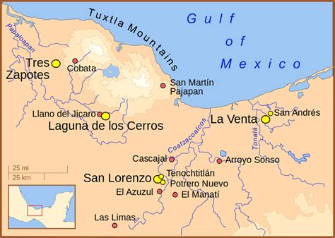 Maps showing the distribution of Olmec sites