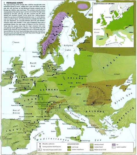 7,000 bc Post Glacial Europe. | Map, Ancient history, Ancient maps