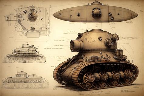 Premium AI Image | Tank design drawn in pencil sketch with various ...