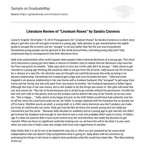 ⇉Literature Review of “Linoleum Roses” by Sandra Cisneros Essay Example ...