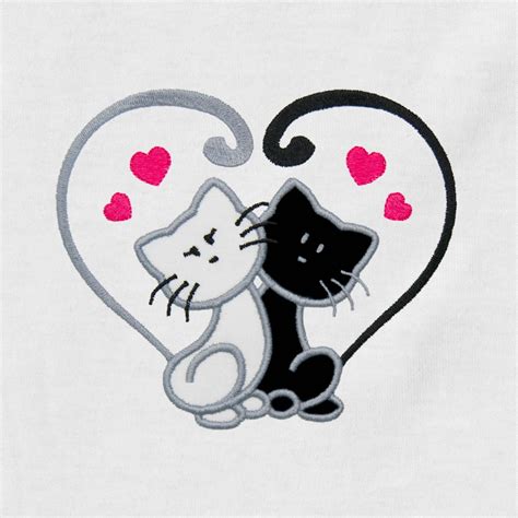 Two Cats Love Appliqué {Four Sizes} - GeminiRed Embroidery Designs