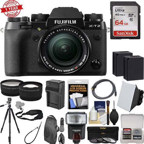 Fujifilm X-T2 4K Wi-Fi Digital Camera & 18-55mm XF Lens with 64GB Card ...