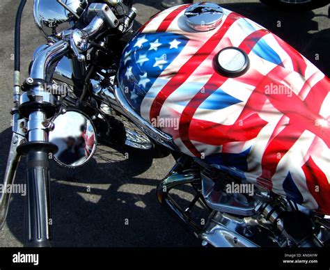 Motorcycle petrol tank painted with Union Jack and stars Stripes Stock ...